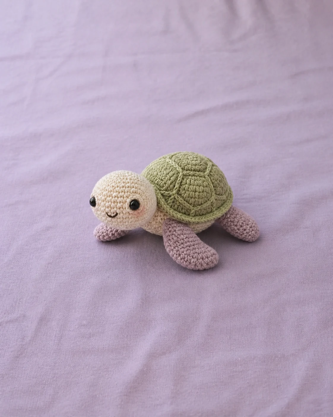 Cream, sage, and lilac handmade crochet turtle